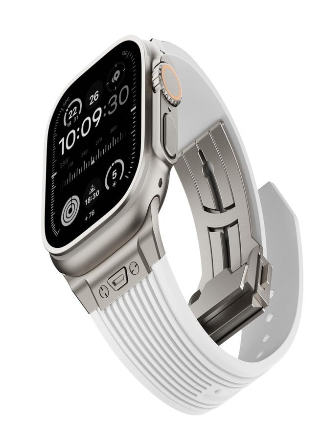 NewWays Watch Band for Apple Watch Ultra 2 Band 49mm 45mm 44mm 42mm, Luxury Rugged Silicone Rubber Strap with Metal Connector & Folding Deployment Clasp for iWatch Ultra Series 9 8 7 6 5 4 3 2 1 SE for Men - Image 1